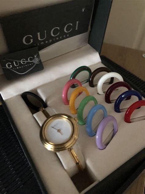 gucci bangle watch interchangeable bezels|Gucci watch with interchangeable bezels.